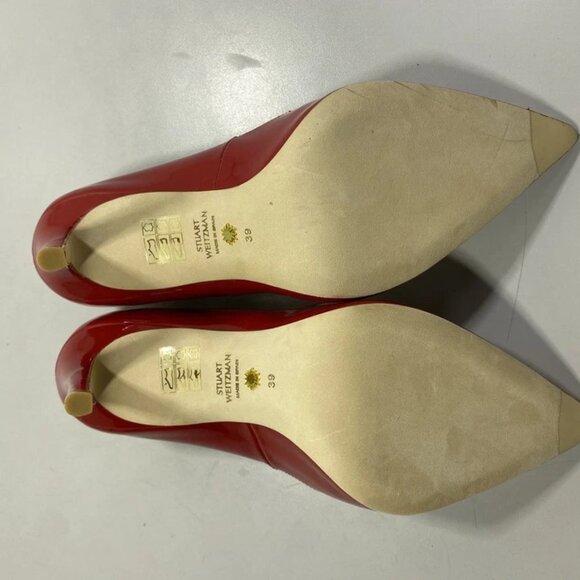 NEW STUART WEITZMAN Women’s Power Pumps Red Patent Leather Size 8.5C Pointed Toe - Picture 12 of 12